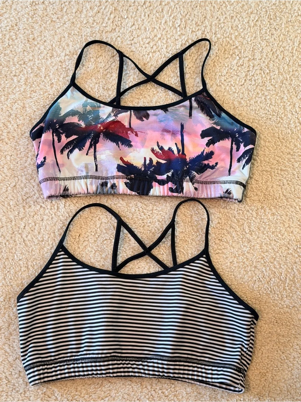 Women’s Strappy Bralette Bundle - Pink Palm & Black Stripe